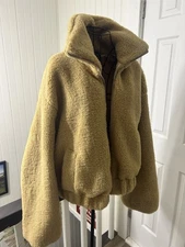 Free People Sherpa Teddy Bear Cozy Tan Jacket Coat Size M