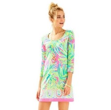 LILLY PULITZER Beacon Dress Tiki Pink Palm Leaves Pineapple Print Pima Cotton S
