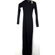 Skims Onyx Fits Everybody Crew Neck Long Sleeve Slip Dress NWT Size XXS