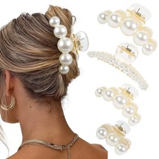 4 PCS Large Pearl Hair Claws Clips Non Slip Thick Thin Strong Hold Wedding