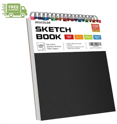 Soucolor 9'' x 12'' Sketch Book, 100 Sheets Top Spiral Bound Sketchbook