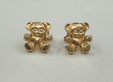Solid 14K Yellow Gold Teddy Bear Baby Stud Earrings Toddler Earrings