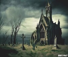 10'x8'Computer-painted Halloween Church Vinyl Scenic Background Backdrop BHF1967