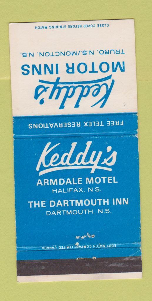 Matchbook Cover Keddy's Motor Inns Truro NS Moncton NB WEAR 30 Strike