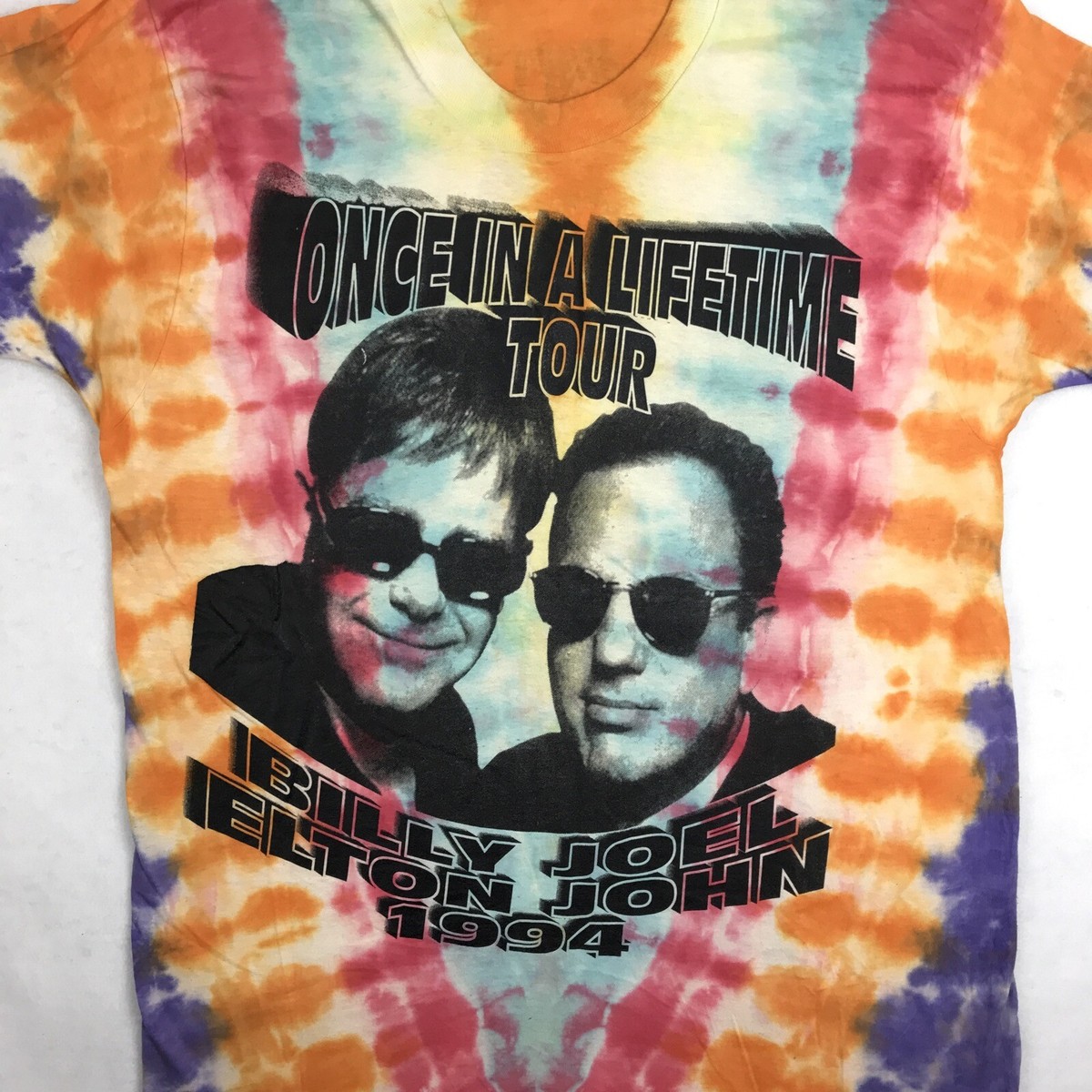 vtg 90s BILLY JOEL ELTON JOHN FACE TO FACE TOUR TIE-DYE T-Shirt L