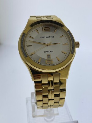 MICHAEL HILL Men's Diamond Quartz Yellow Gold Tone Stainless Steel Watch  Australia
