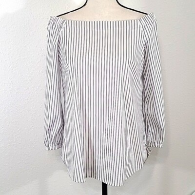 #ad WHITE HOUSE BLACK MARKET Striped Off Shoulder 3 4 Sleeve Top size Small $17.53