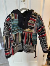 Boho Hippie Pattern, Thick Hooded Jacket, 100% Cotton, Size S, Unisex
