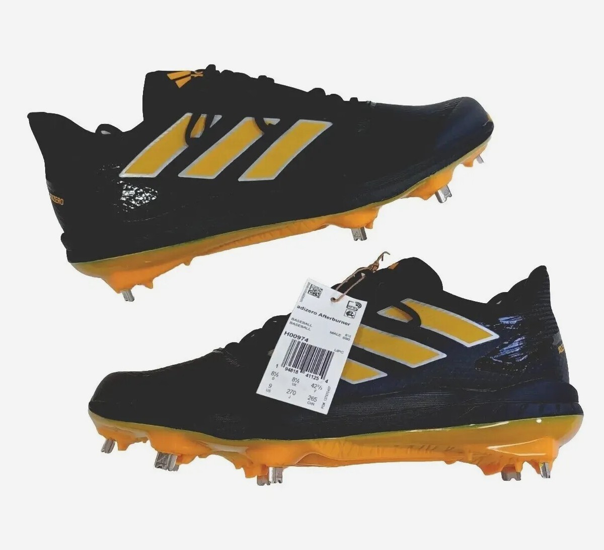 Adidas Adizero Afterburner 8 Black Metal Baseball Cleats Men\'s Size 7 H00974 Adidas Adizero Afterburner 8 Black Metal Baseball Cleats  main image 2