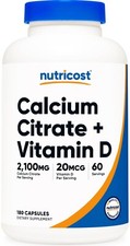 Nutricost Calcium Citrate  Vitamin D Supplement 2,100mg 180 Capsules