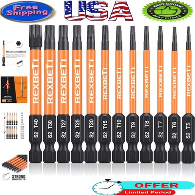 Durable Torx Screwdriver Bit Set - 12 Magnetic Bits T5-T40, S2 Steel Quality