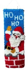 VTG Latch Hook Christmas Rug Wall Hanging Santa Chimney Yarn 35 x 11 Completed