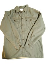 Vintage Levi  s White Tab 1970s Button Up Shirt Sherpa Lined Olive Drab Size M Re