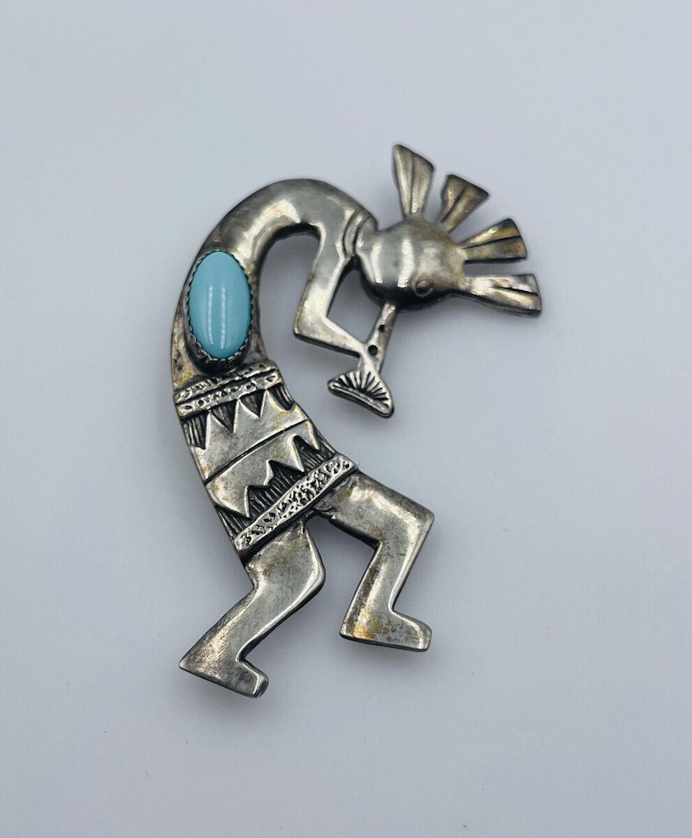 5 Inch Vintage Native American Navajo Turquoise Kachina Sterling Silver Necklace 5 Inch Vintage Native American Navajo Turquoise Kachina Sterling Silver Necklace