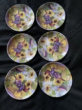 Santa Barbara Ceramic Design Canape Plates 6" Set of 6 Judy Buswell Fruit Flower