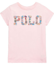 Image of Ralph Lauren girls pink T-Shirt 7Y contrast POLO applique LOGO - girl NEW