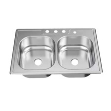 Glacier Bay 33" Drop-In 50/50 Double Bowl 20 Gauge Stainless Steel Kitchen Sink