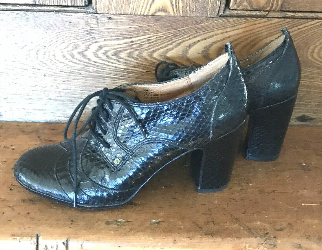 Frye Adrienne Oxford lace up heel black snake reptile leather 9 eBay