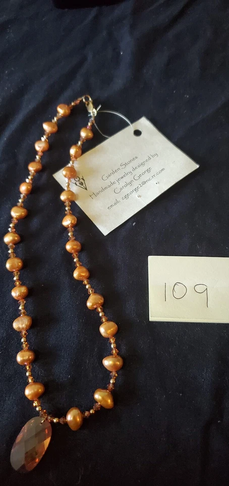 Collar Perlas Cultivadas Naranja Ámbar con Cuentas de Cristal de Swarovski 14KGF Hallazgo Foto 2 de 4