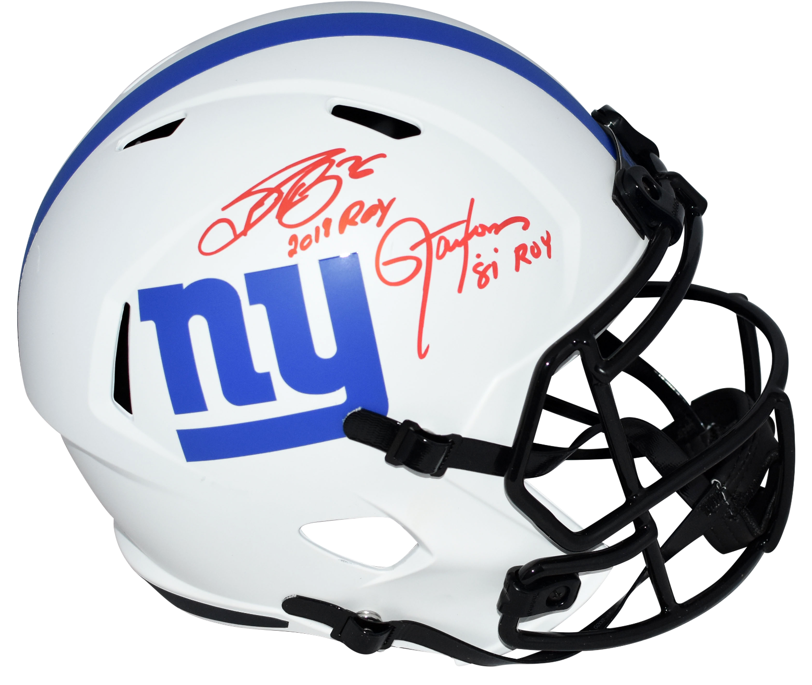 LAWRENCE TAYLOR & SAQUON BARKLEY SIGNED NEW YORK GIANTS LUNAR FULL SIZE HELMET 