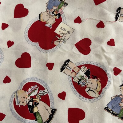 Mabel Lucie Attwell Valentine Fabric Woodrow Heart Kids Kewpie Children VTG