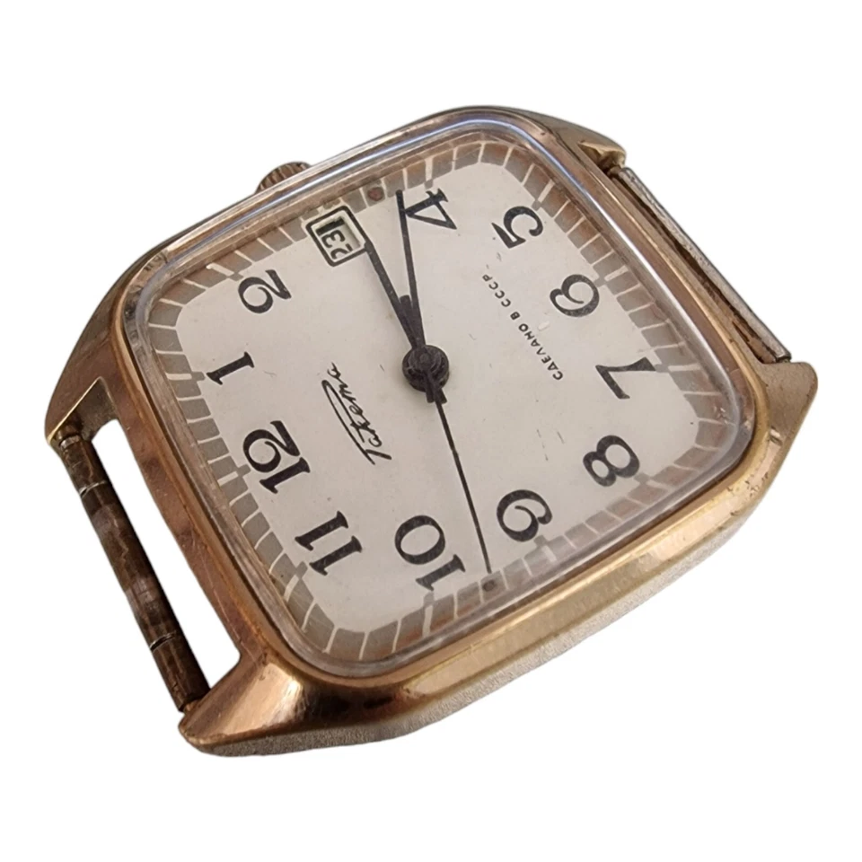 RELOJ MECÁNICO VINTAGE DE LUJO CHAPADO EN ORO PARA HOMBRE "RAKETA" CON BONITA ESFERA BLANCA Foto 4 de 4