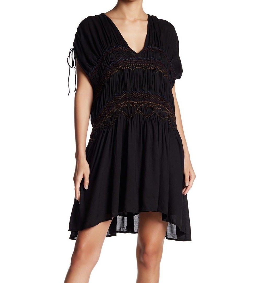 Free People Embroidered A-Line Dress - Black S