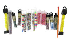 Beads 17 Containers 15 Glass  2 Clay Flowers mixed colors size style Lot K8