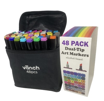 48 pk. Dual Tip Art Markers Set assorted colors with zip case | eBay