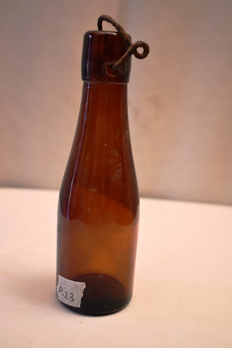 Antique Glass Bottle Amber Color Swing Top Closure Beer Or Mineral Water Rare"23