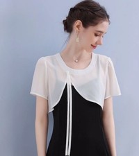 White Sheer Chiffon Bolero Shrug Cropped Top Shawl Capelet Size XXL 2XL US Ship
