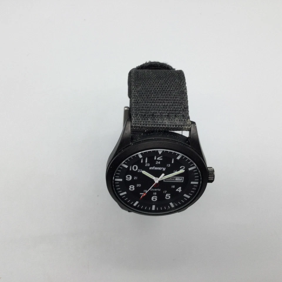 Infantry Watch Mens 41mm Black Dial Day Date Canvas Strap New Battery - image 3 of 4