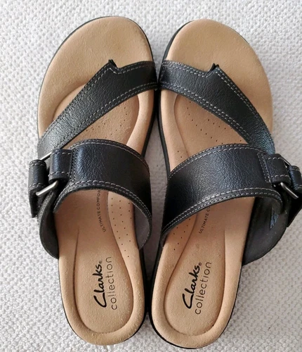 CLARKS Sandali donna Clark's Brynn Madi neri in pelle con cinturino comodo taglia 8 5 usati in ottime condizioni