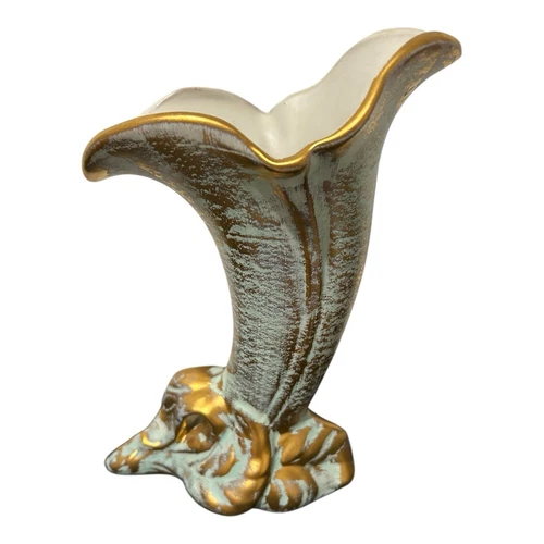 1950's Stangl Lily Vase 8 ¼” No. 5136 Antique Gold Wash & Turquoise Art Pottery