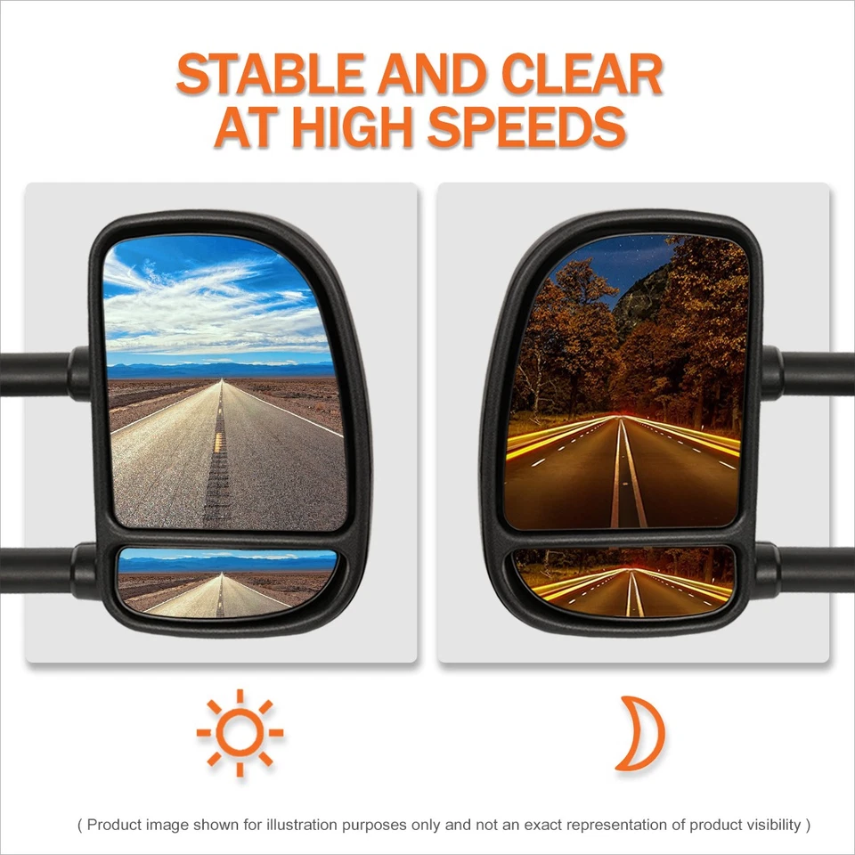 Par de espejos retrovisores telescópicos manuales negros para Ford E150-E550/Econoline 03-14 Foto 4 de 4