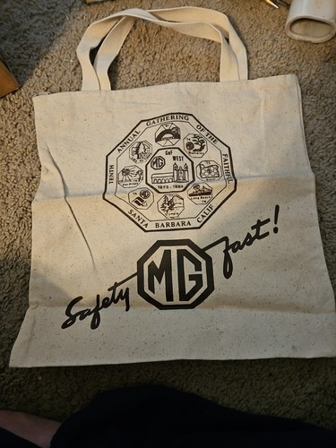 Vtg 1982 MG Safety fast Canvas Tote Bag Cotton Straps  Graphic 