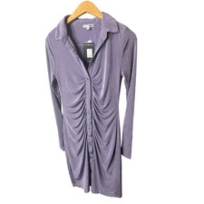 Fashion Nova Lavender Leia Slinky Mini Shirt Dress.