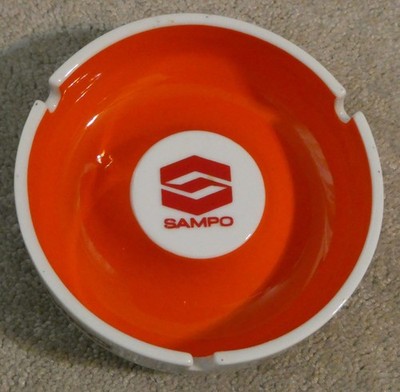 Vtg Sampo Electronics Logo Ceramic Ashtray 5'' Wide Elk Grove Village Illinois