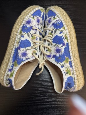VIGUERA-Floral Canvas w/Metallic Threads-Lace Up Espadrilles-Sz 40-Near Mint