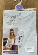Vedonis/Slenderella 100 Pure Cotton. French Neck Cami. White Large.