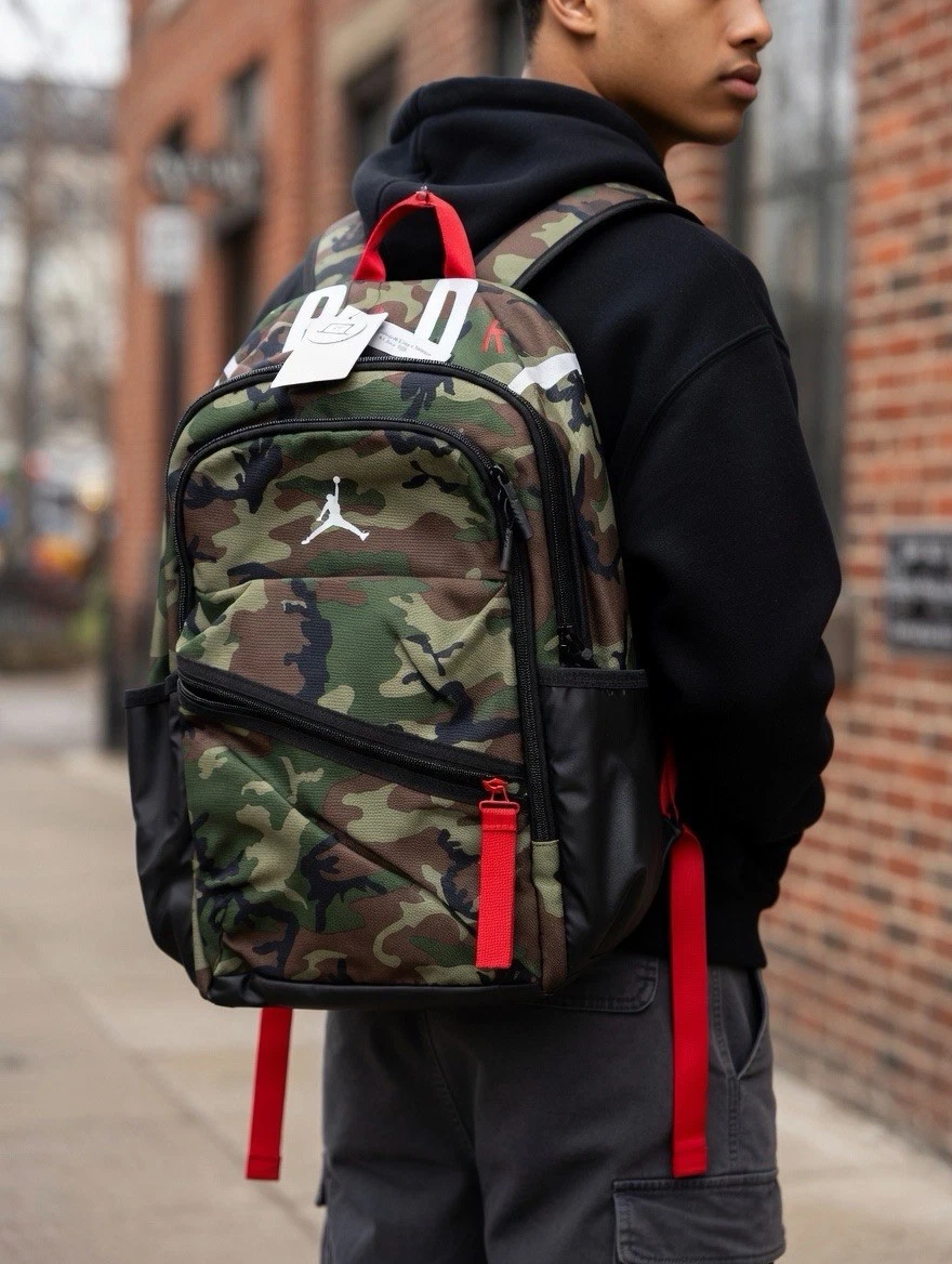 Jordan Camouflage Backpack Zip Closure Adjustable Straps Laptop Sleeve Men