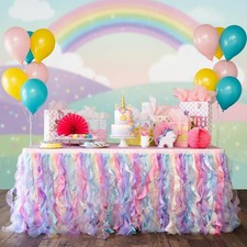 Rainbow Tutu Table Skirt. 6ft with Double Layer Organza Willows for Unicorn P...