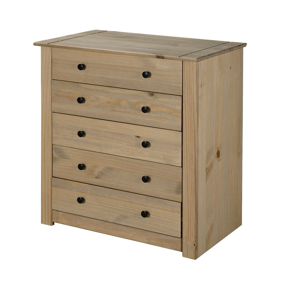 Panama Chest of Drawers 5 Drawer Solid Pine Wood Waxed Oak Finish - Image 4 of 4