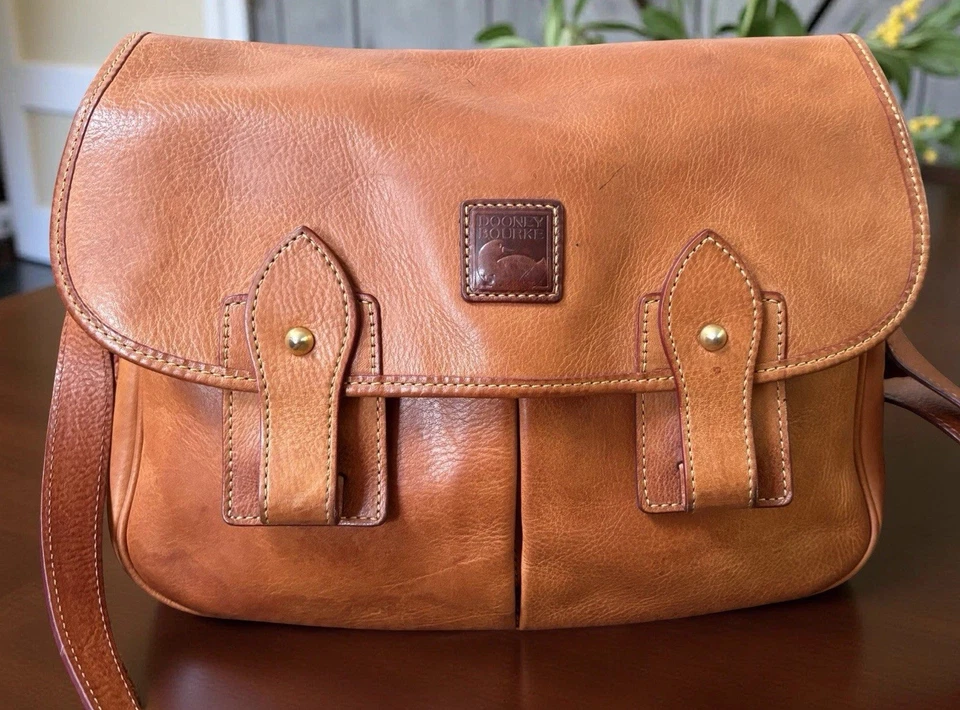 Dooney Bourke Brown Florentine Vacchetta Leather Saddle Messenger Bag Rustic - Image 3 of 4