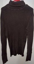 Generic Women's Brown Ribbed Turtleneck Sweater Long Sleeve Knit Top No Size