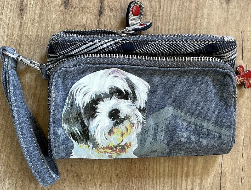 Fuzzy Nation Shih tzu Maltese Lhasa Dog Gray Purse Clutch Wristlet Cloth Zippers - Image 2 of 4