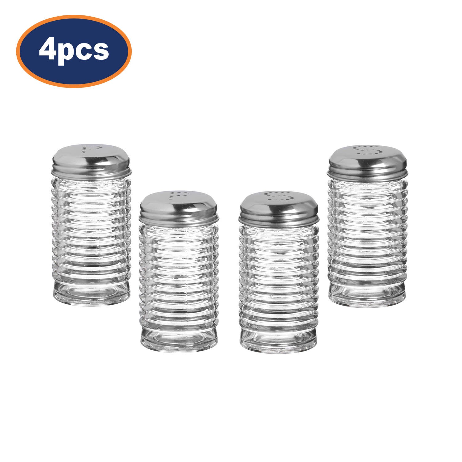 Salt & Pepper Shakers Set Ribbed Glass 4Pcs Condiments Seasoning Jars Storage