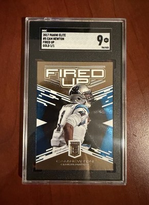 2017 Panini Donruss Elite Cam Newton Fired Up Gold 1/1 SGC 9 Mint Panthers #5