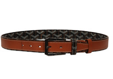 Goyard Fregate Belt 95 33 34 Black Brown Leather Goyardine Canvas Leather 5 Hole