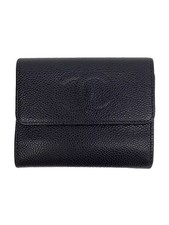 Auth CHANEL Caviar Skin Tri Fold Wallet BLK Plain Women s from JAPAN